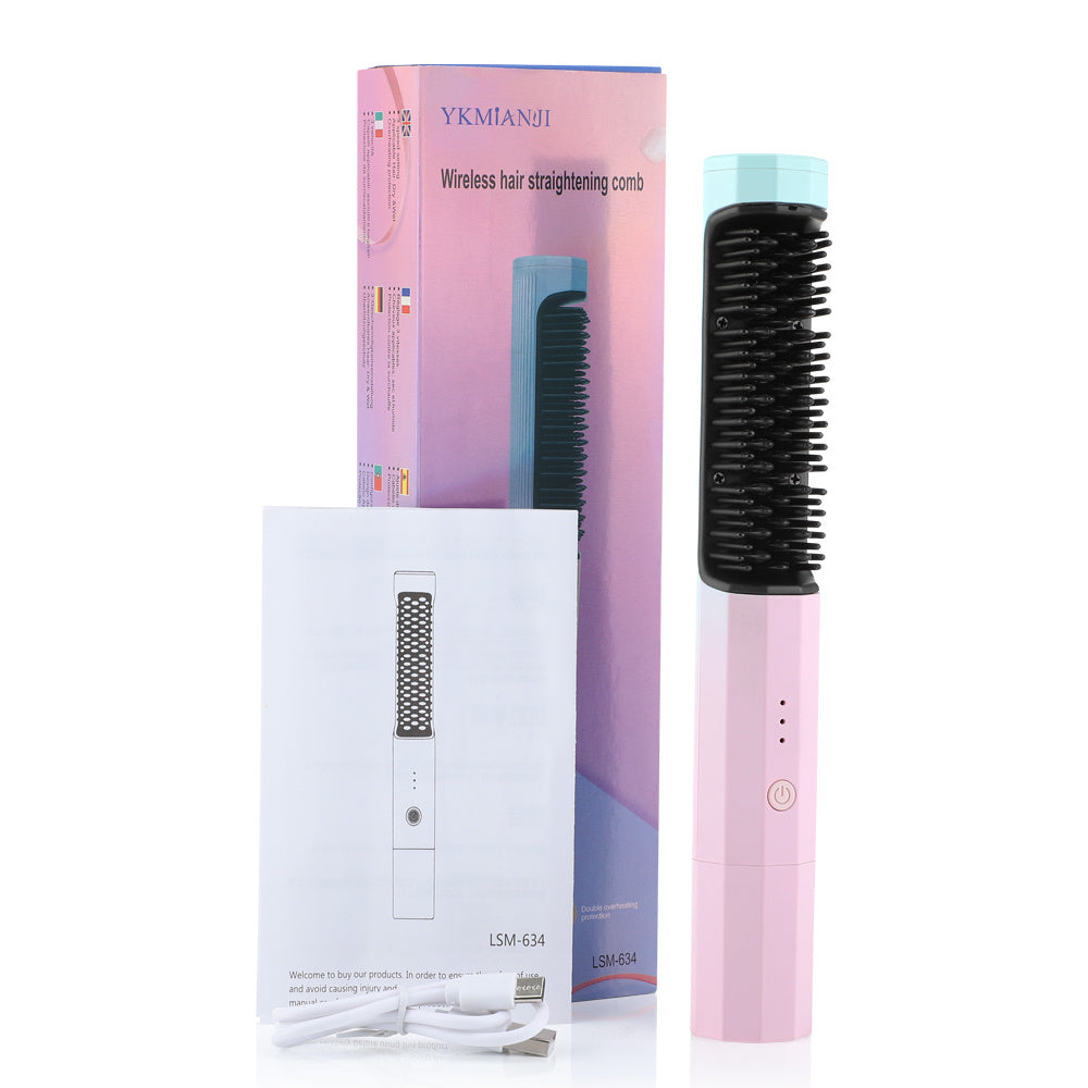 Rechargeable Wireless Straightening Comb – Dual-Purpose Hair Curler & Straightener with USB Charging