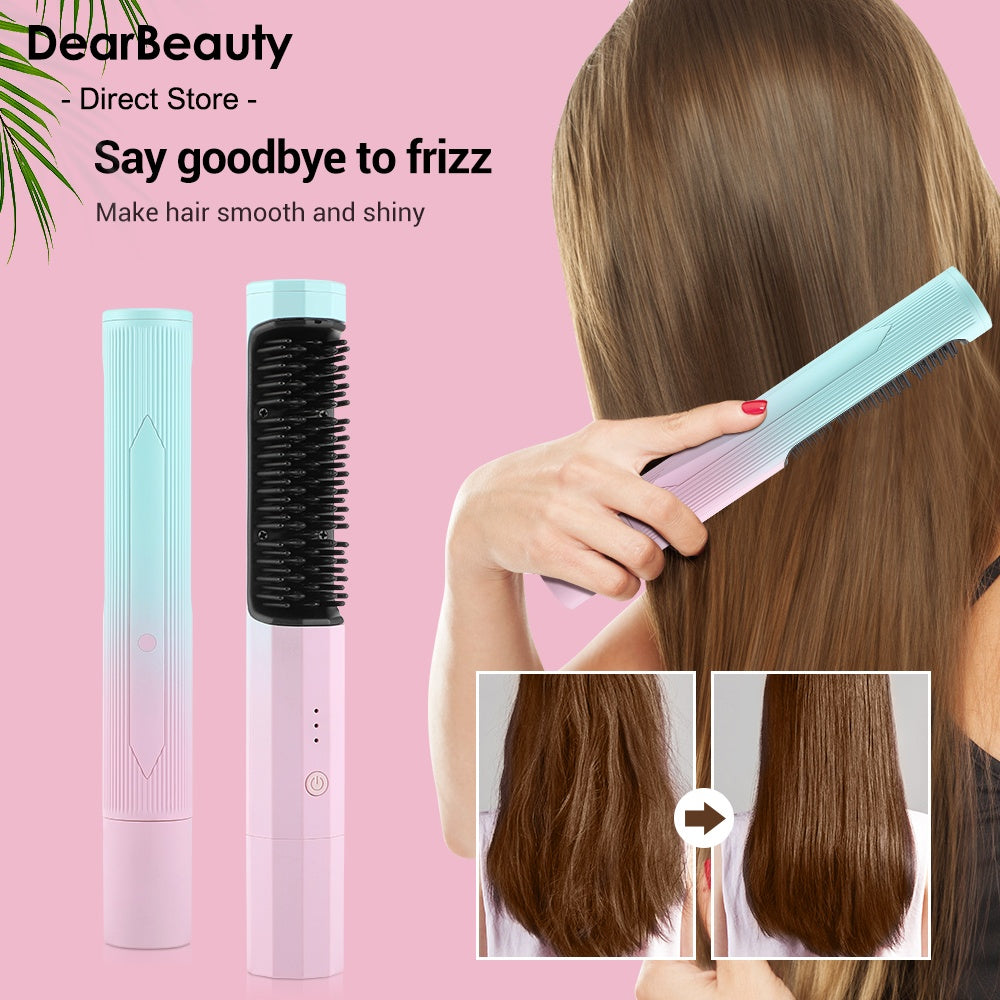 Rechargeable Wireless Straightening Comb – Dual-Purpose Hair Curler & Straightener with USB Charging