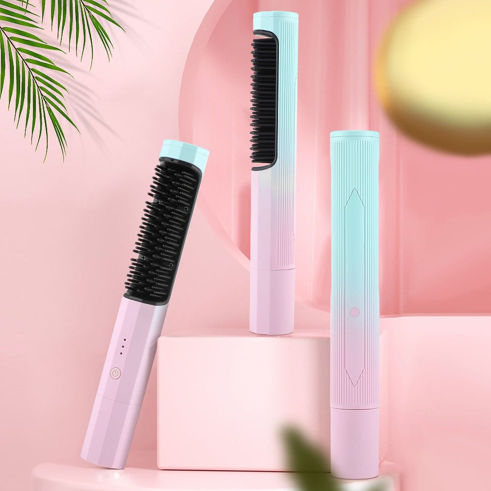 Rechargeable Wireless Straightening Comb – Dual-Purpose Hair Curler & Straightener with USB Charging
