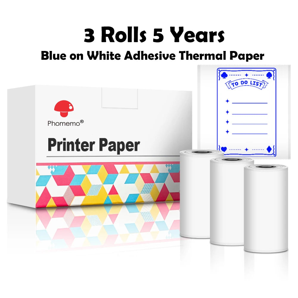 Phomemo T02/M02X Thermal Sticker Paper Roll – Self-Adhesive, 50mm x 3.5m