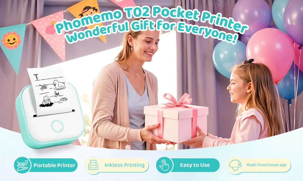 Phomemo T02 Mini Thermal Printer – Wireless Pocket Printer for DIY, Journals & Gifts