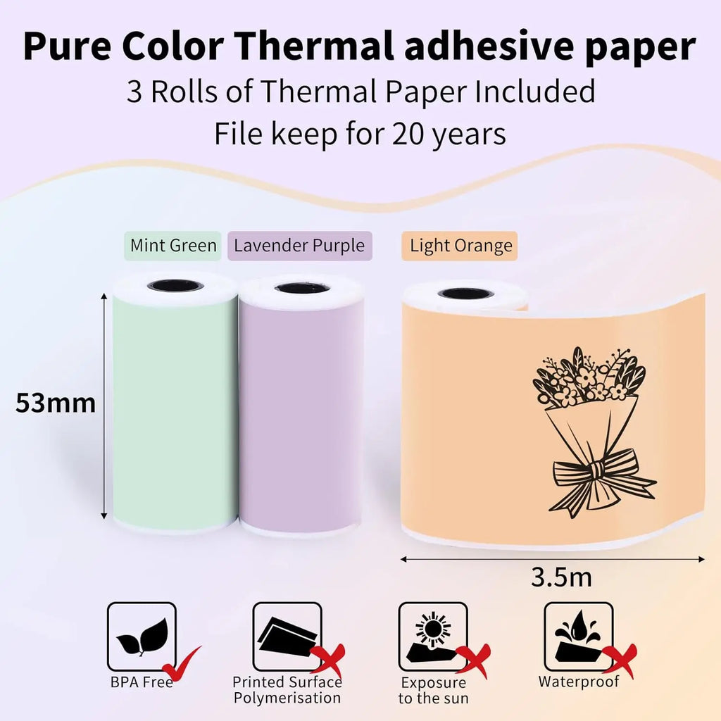 Phomemo T02/M02X Thermal Sticker Paper Roll – Self-Adhesive, 50mm x 3.5m