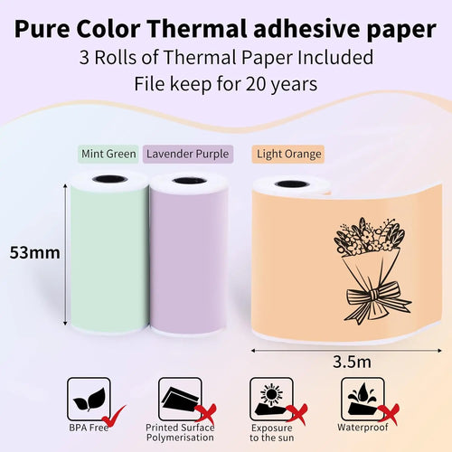 Phomemo T02/M02X Thermal Sticker Paper Roll – Self-Adhesive, 50mm x 3.5m