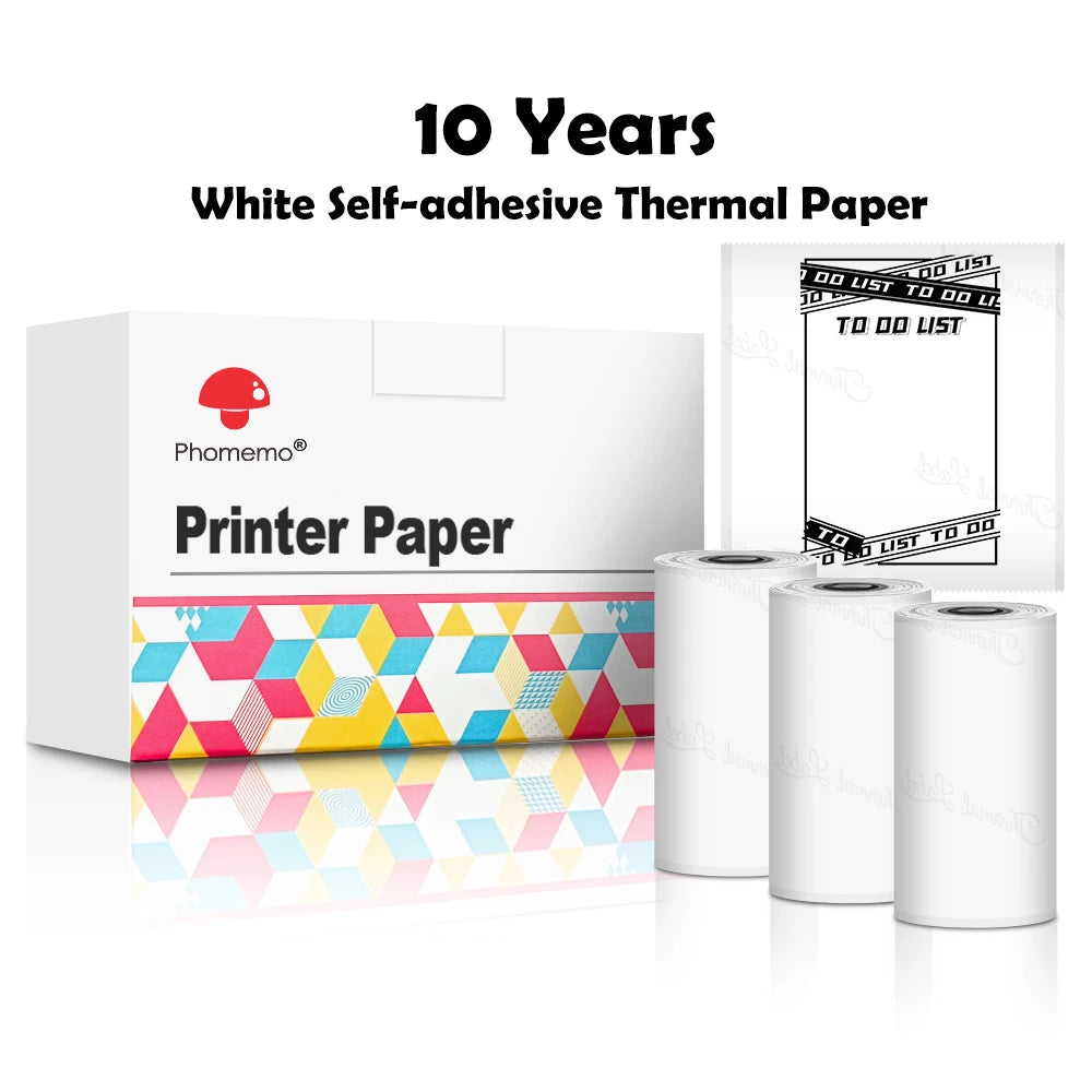 Phomemo T02/M02X Thermal Sticker Paper Roll – Self-Adhesive, 50mm x 3.5m