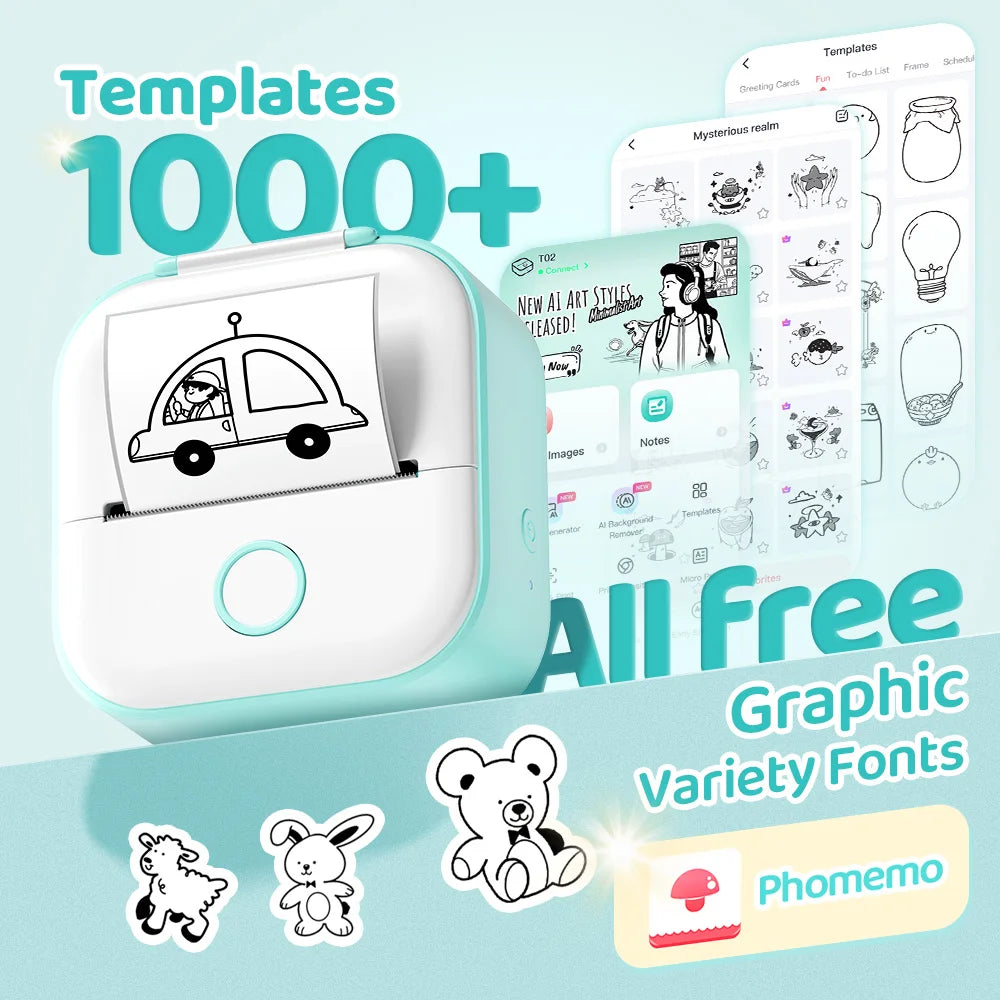 Phomemo T02 Mini Thermal Printer – Wireless Pocket Printer for DIY, Journals & Gifts
