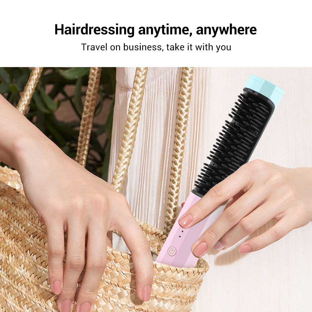 Rechargeable Wireless Straightening Comb – Dual-Purpose Hair Curler & Straightener with USB Charging